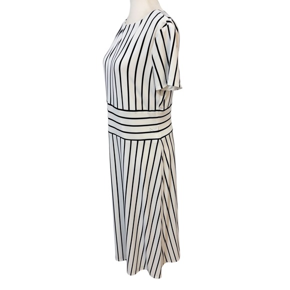 Lauren Ralph‎ Lauren Size 10 Black White Stripe Midi Dress Short Sleeve - Picture 6 of 9